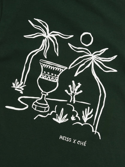 | Ché Cotton Palm-Tree T-Shirt in Green | Reiss Men Trending