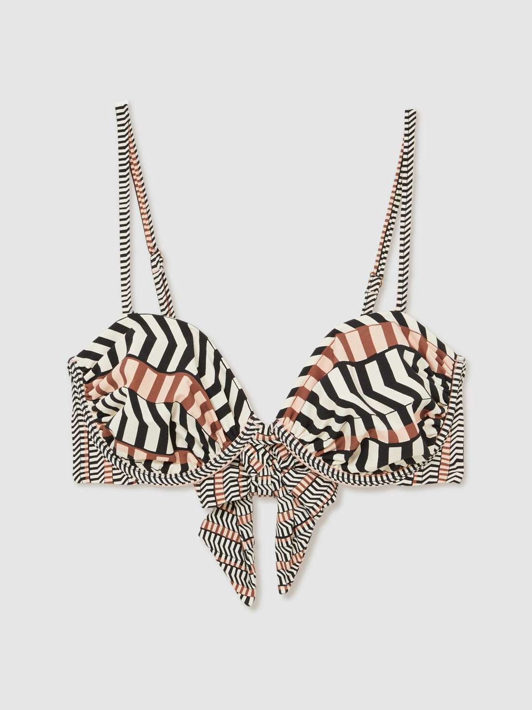 Chevron Stripe Underwired Bikini Top in Black/Brown | Reiss Women New