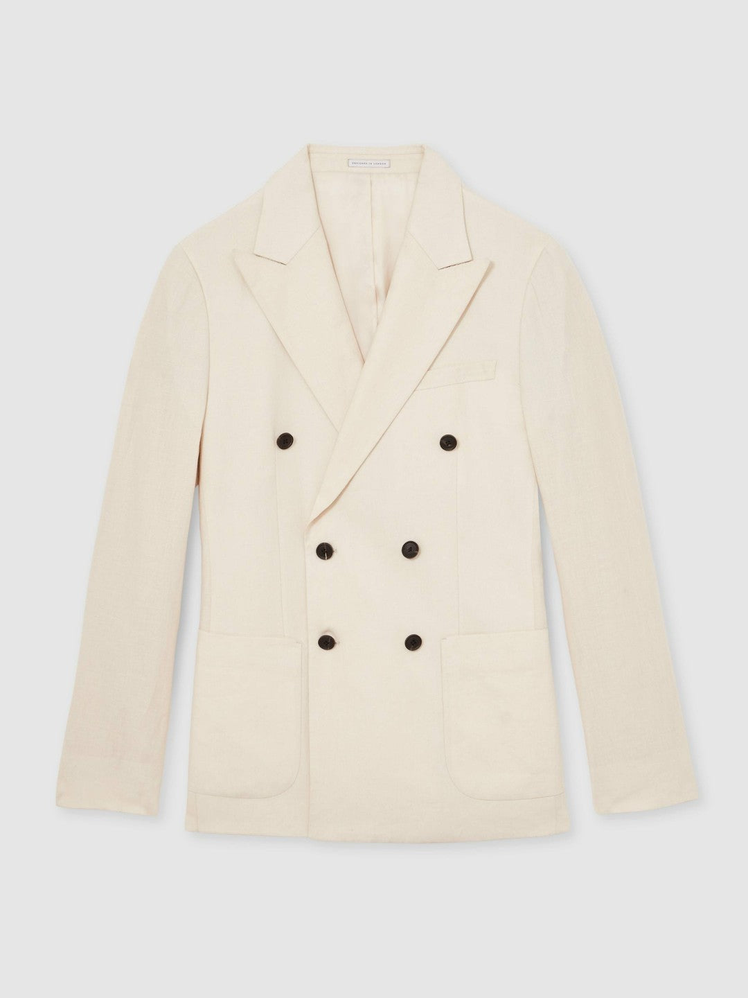 Linen Double-Breasted Suit Slim-Fit Blazer in Stone | Reiss Men Premium