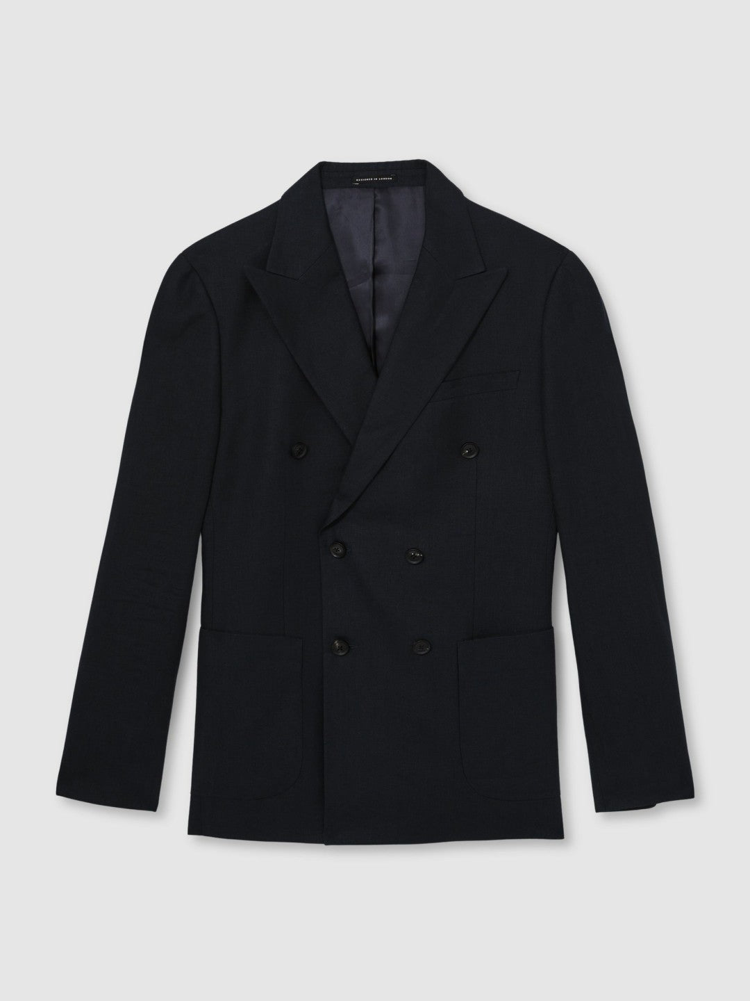 Linen Double-Breasted Suit Slim-Fit Blazer in Navy | Reiss Men New