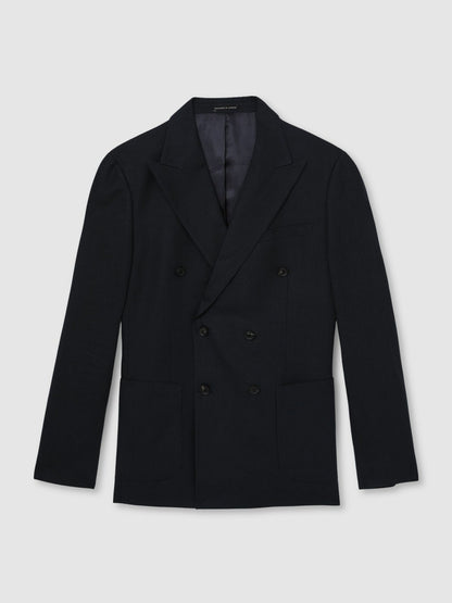 Linen Double-Breasted Suit Slim-Fit Blazer in Navy | Reiss Men New