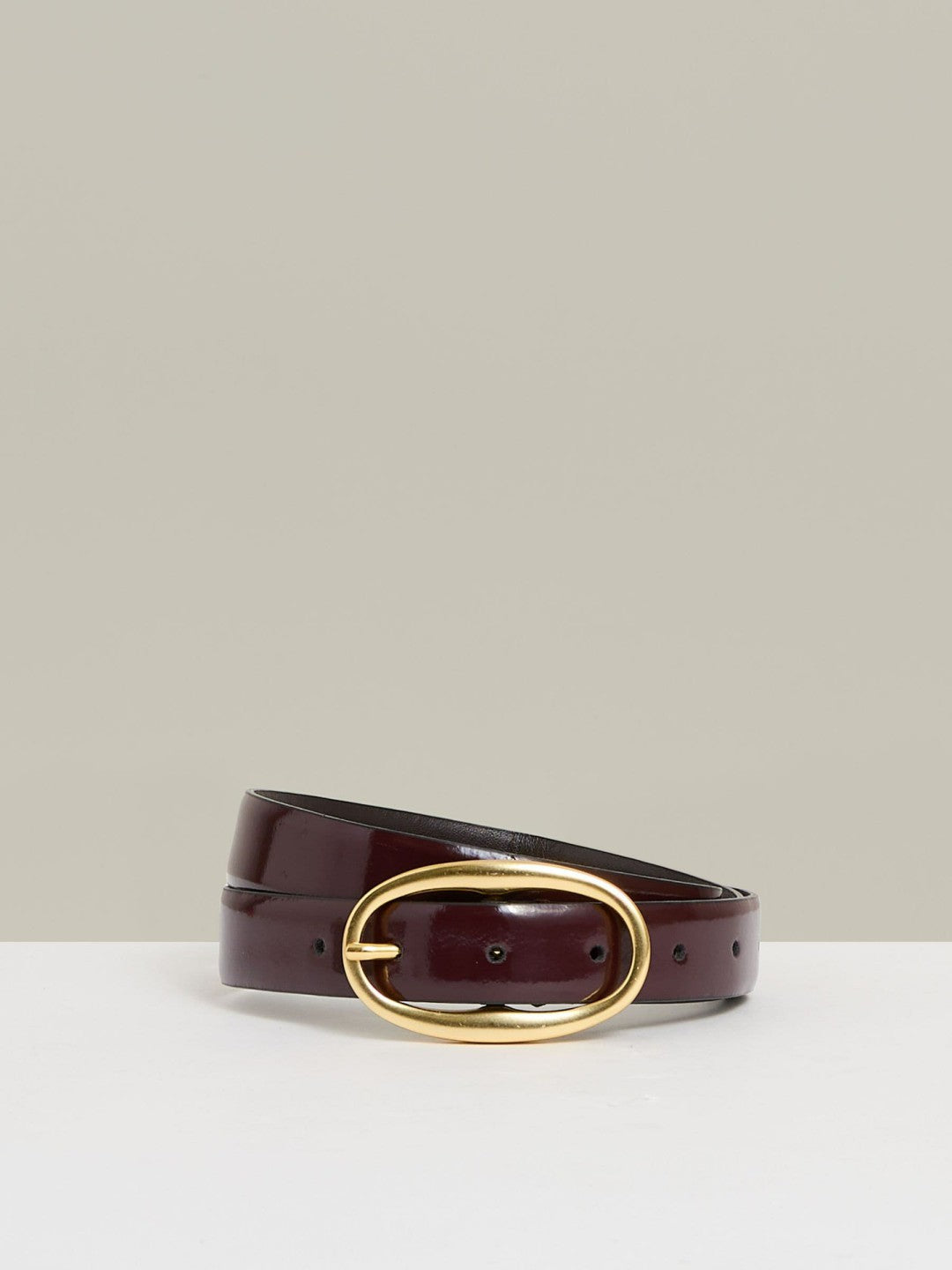Patent Leather Oval Buckle Belt in Oxblood | Reiss Women Signature