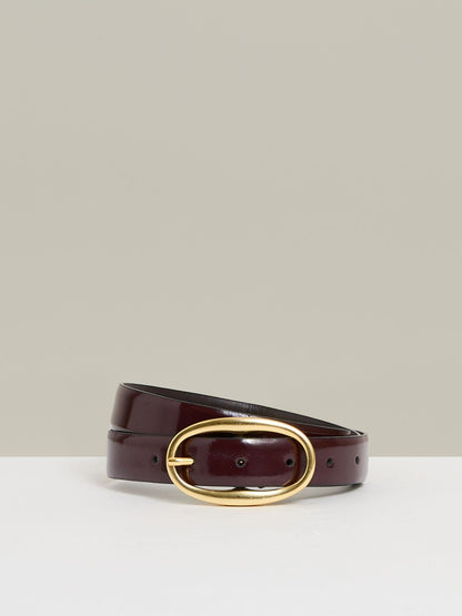 Patent Leather Oval Buckle Belt in Oxblood | Reiss Women Signature