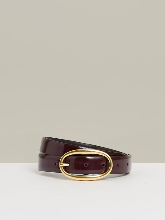 Patent Leather Oval Buckle Belt in Oxblood | Reiss Women Signature
