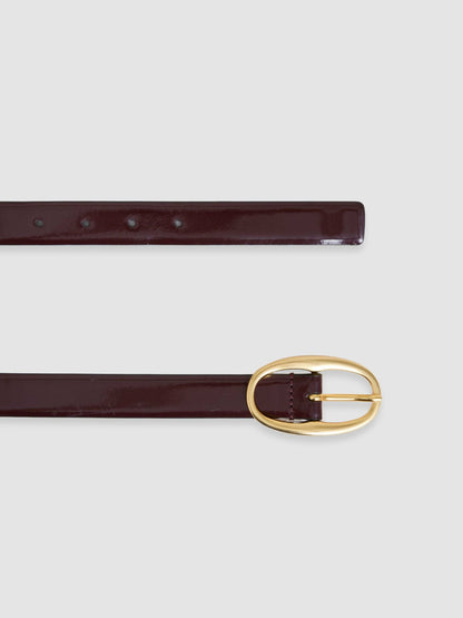 Patent Leather Oval Buckle Belt in Oxblood | Reiss Women Signature