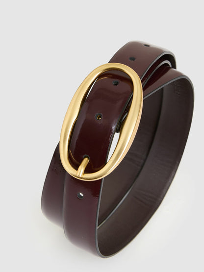 Patent Leather Oval Buckle Belt in Oxblood | Reiss Women Signature