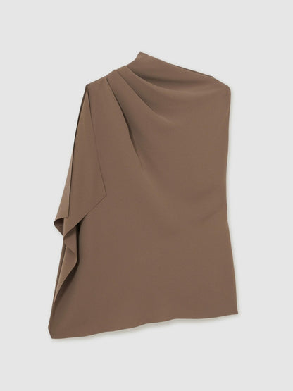 One-Shoulder Draped Top in Mink | Reiss Women Signature