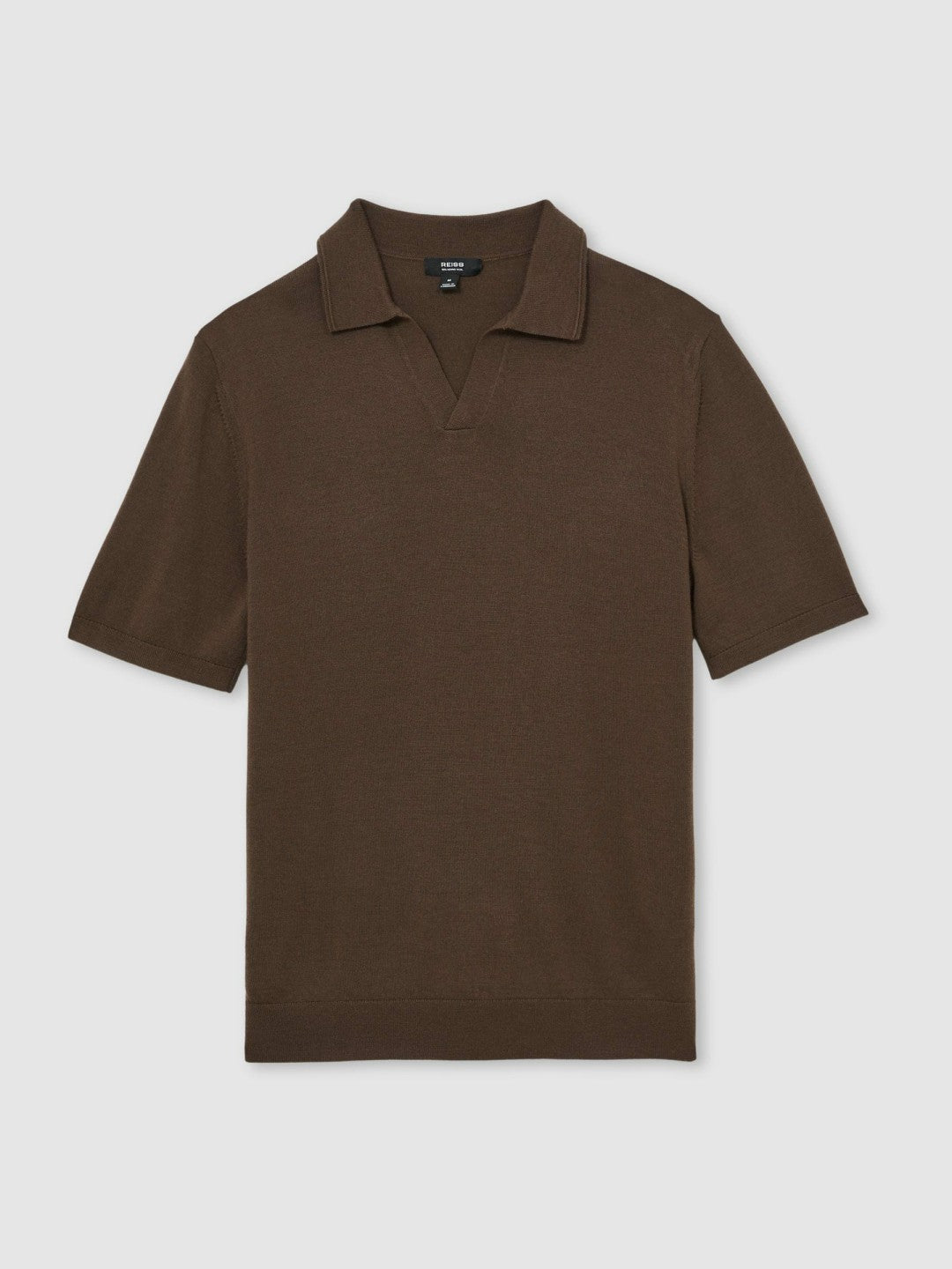 Merino Wool Open Collar Polo Shirt in Chocolate Brown | Reiss Men Premium
