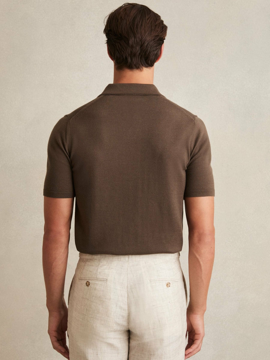 Merino Wool Open Collar Polo Shirt in Chocolate Brown | Reiss Men Premium