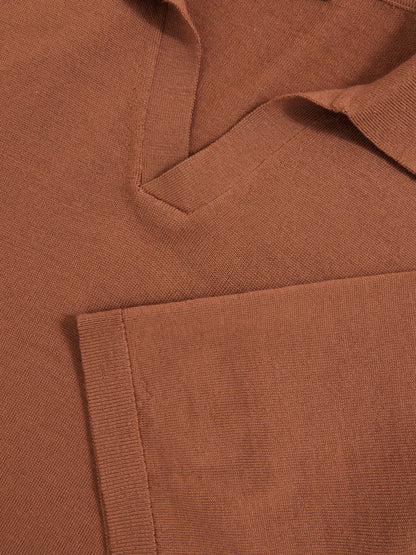 Merino Wool Open Collar Polo Shirt in Cinnamon Brown | Reiss Men Signature