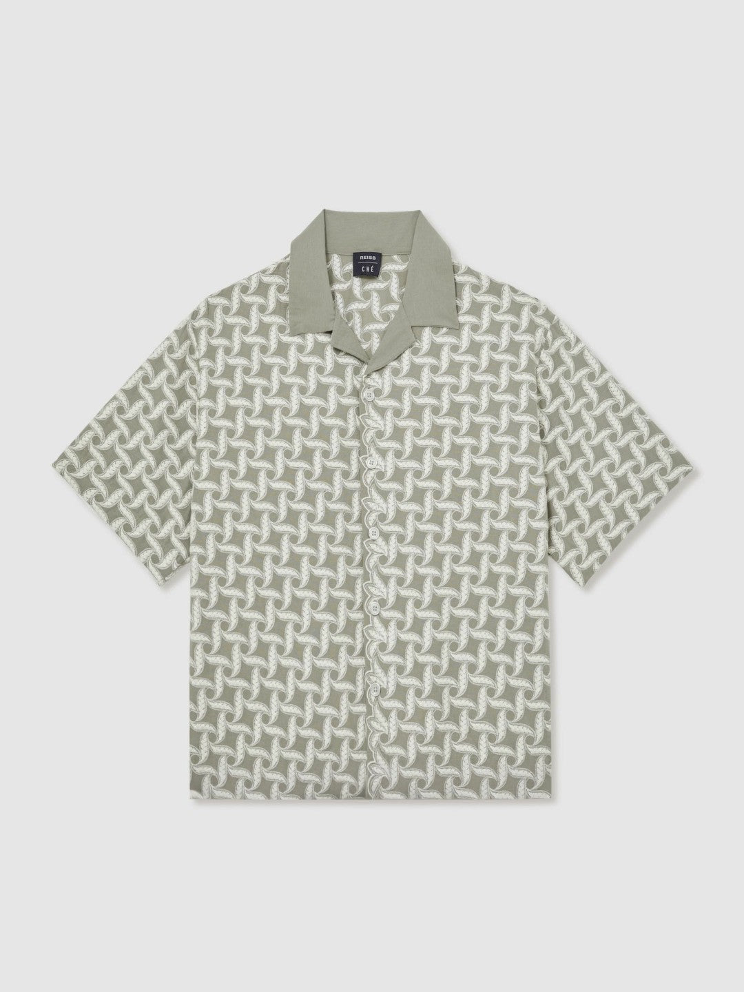 | Ché Motif-Embroidered Shirt in Sage/White | Reiss Men Exclusive