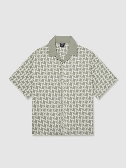 | Ché Motif-Embroidered Shirt in Sage/White | Reiss Men Exclusive