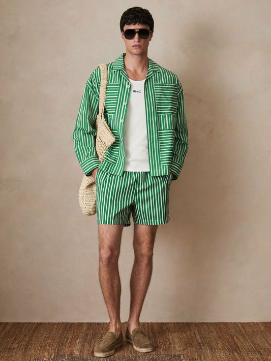| Ché Poplin Stripe Pocket Shirt in Bright Green/White | Reiss Men Best Seller