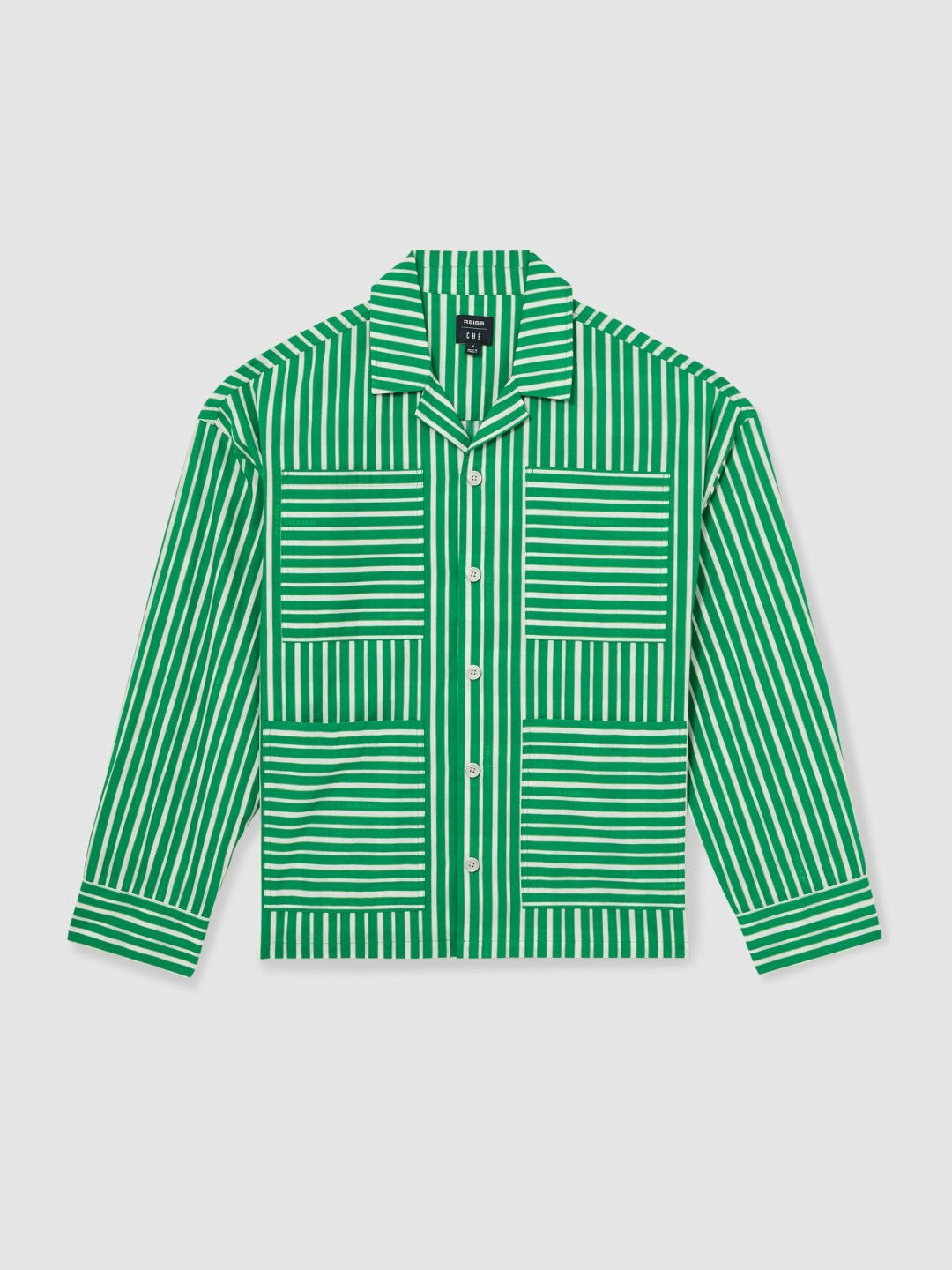 | Ché Poplin Stripe Pocket Shirt in Bright Green/White | Reiss Men Best Seller