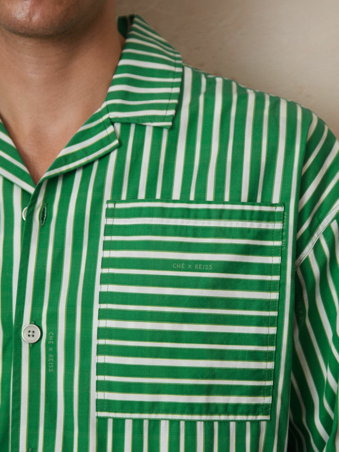 | Ché Poplin Stripe Pocket Shirt in Bright Green/White | Reiss Men Best Seller