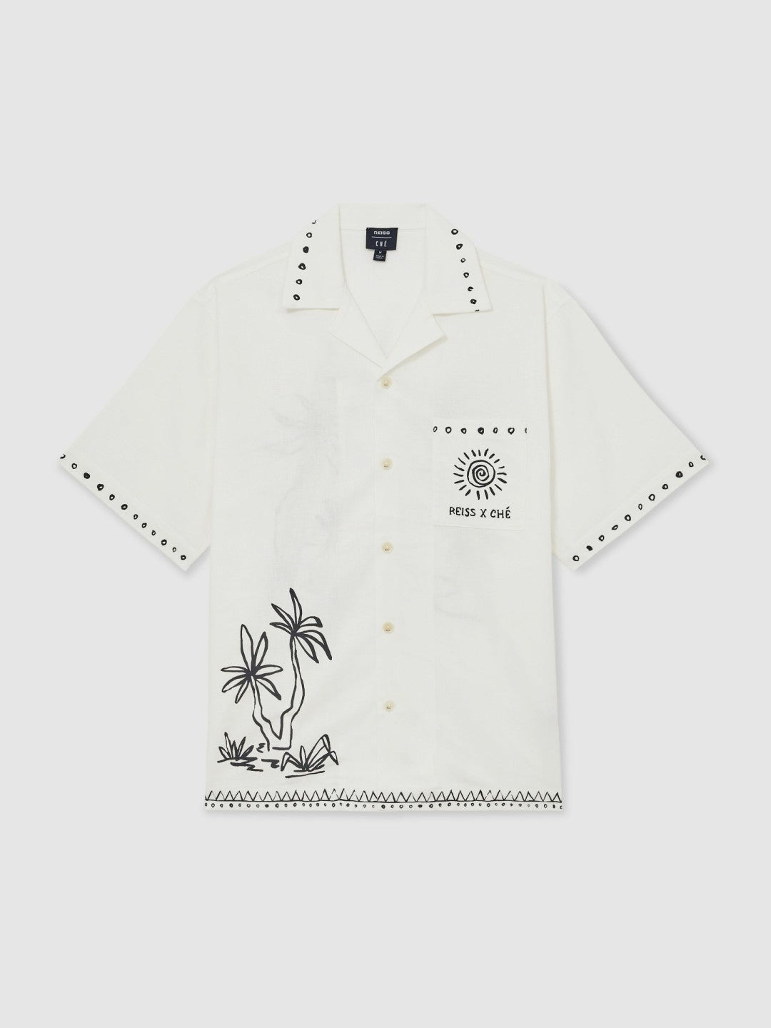 | Ché Cotton-Linen Palm Shirt in White | Reiss Men Trending
