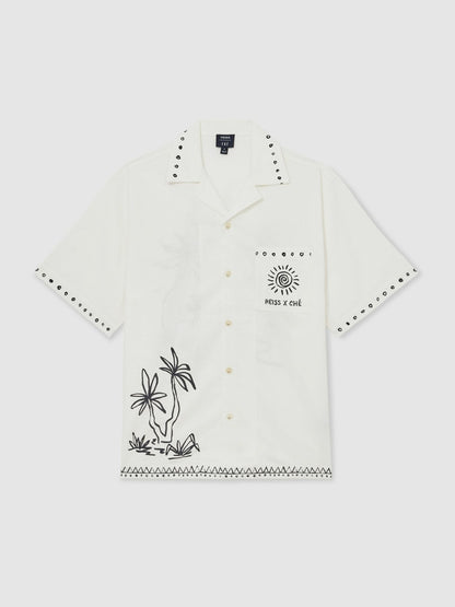 | Ché Cotton-Linen Palm Shirt in White | Reiss Men Trending