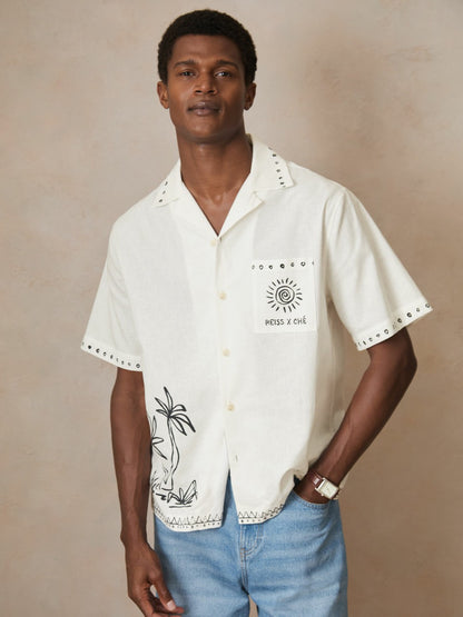 | Ché Cotton-Linen Palm Shirt in White | Reiss Men Trending