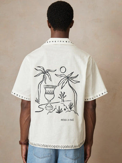 | Ché Cotton-Linen Palm Shirt in White | Reiss Men Trending