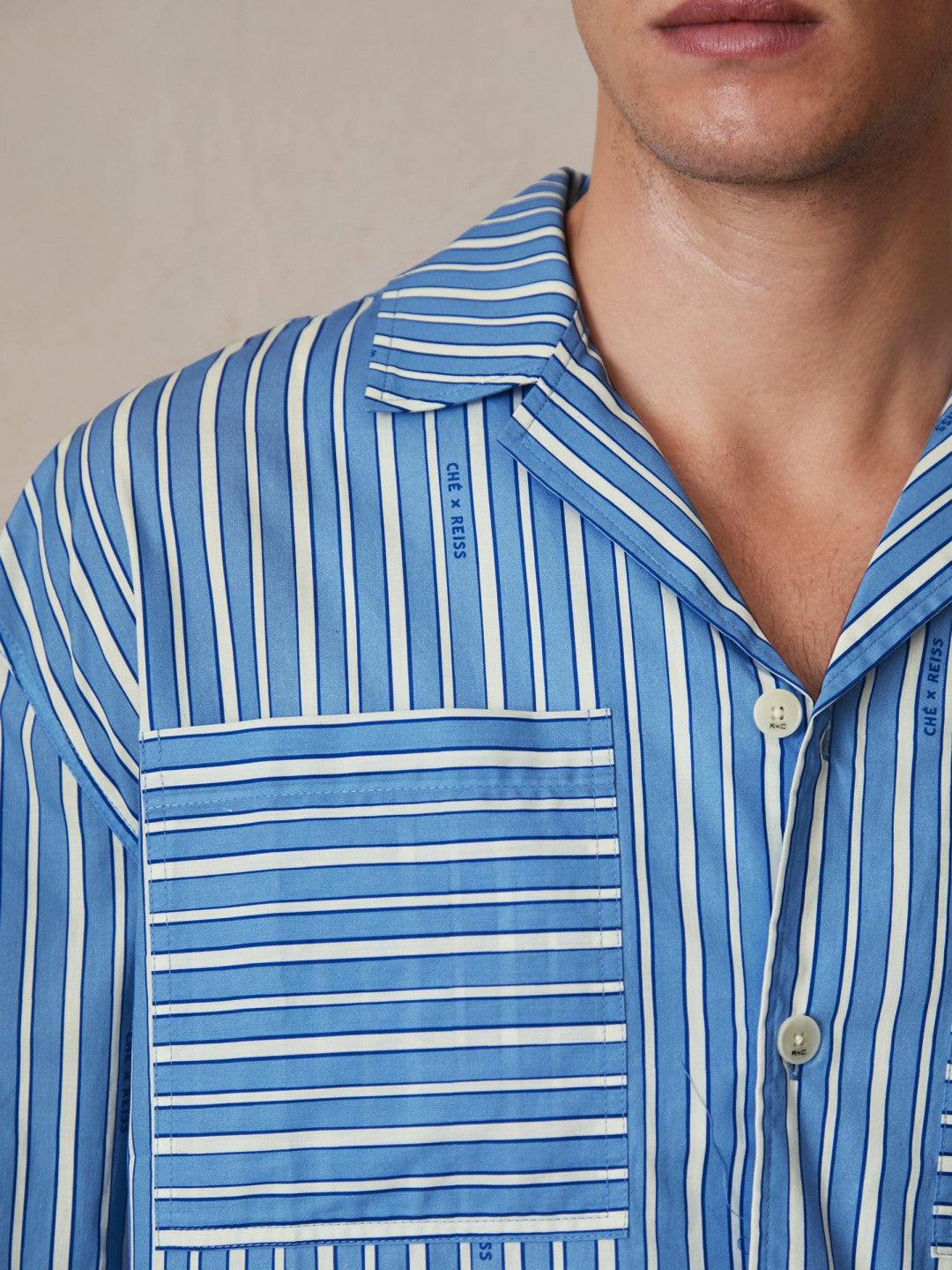 | Ché Poplin Stripe Pocket Shirt in Bright Blue/White | Reiss Men Best Seller