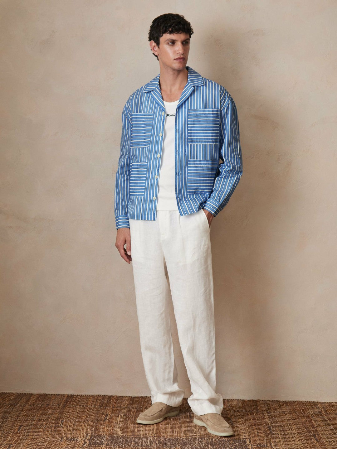 | Ché Poplin Stripe Pocket Shirt in Bright Blue/White | Reiss Men Best Seller