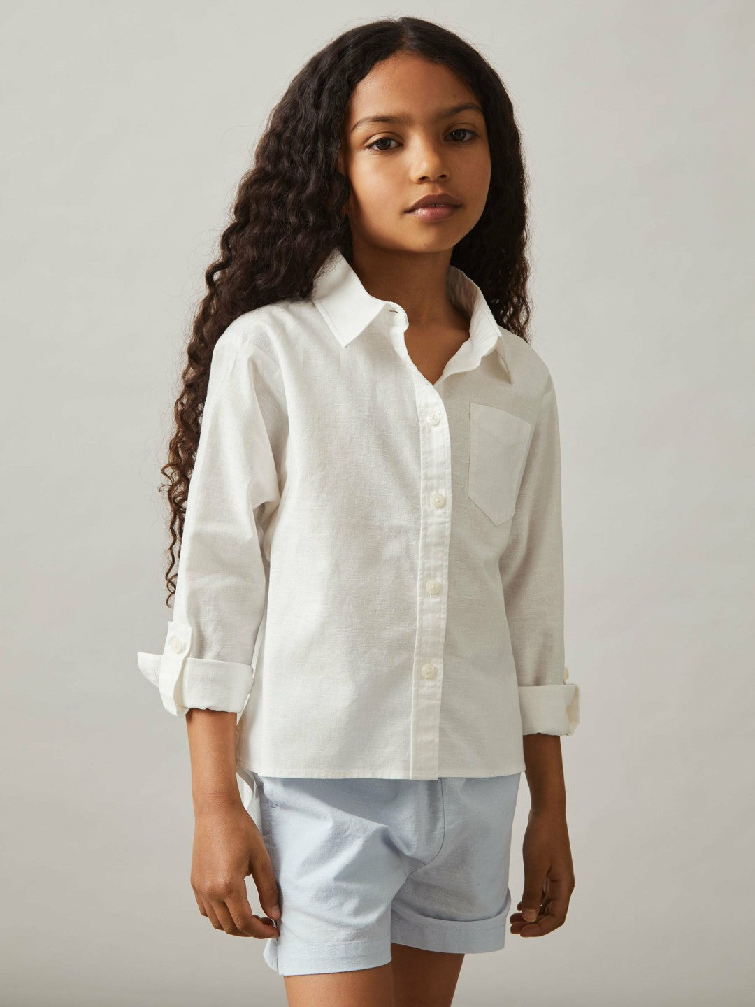13-14 yrs Linen Roll-Cuff Shirt in Ivory | Reiss Children & Baby New