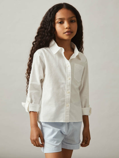 13-14 yrs Linen Roll-Cuff Shirt in Ivory | Reiss Children & Baby New