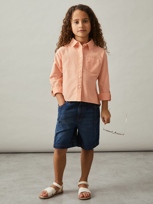 4-9 yrs Linen Roll-Cuff Shirt in Peach | Reiss Children & Baby Best Seller