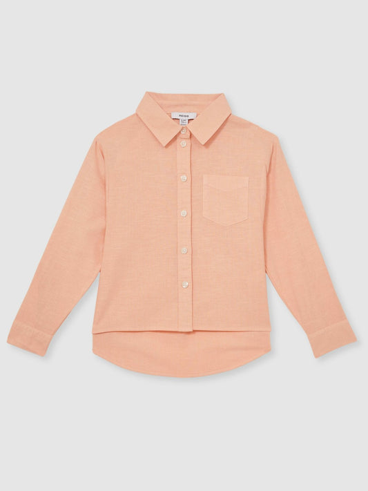 13-14 yrs Linen Roll-Cuff Shirt in Peach | Reiss Children & Baby Exclusive