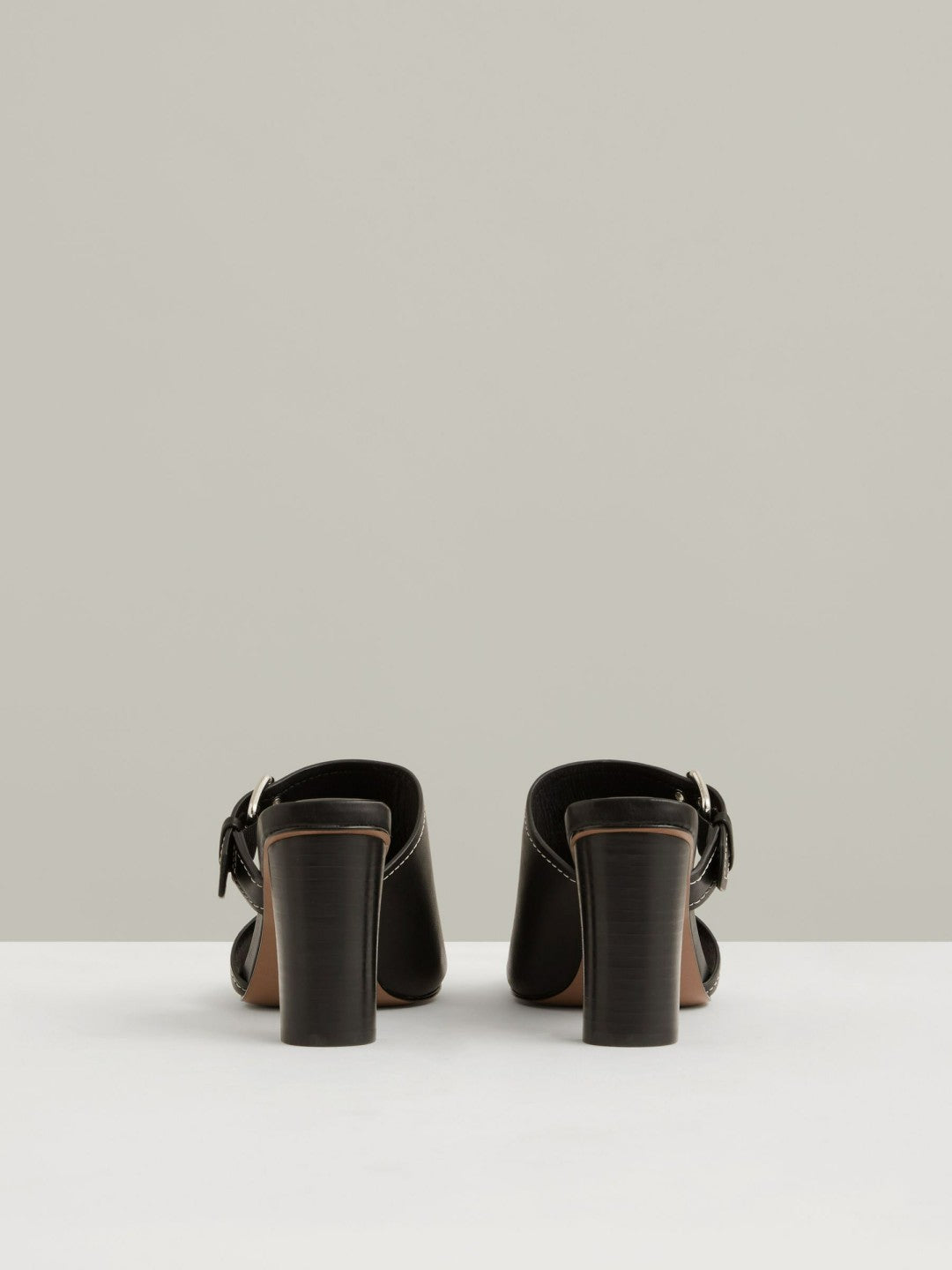 Leather Buckle Block-Heel Sandals in Black | Reiss Women New