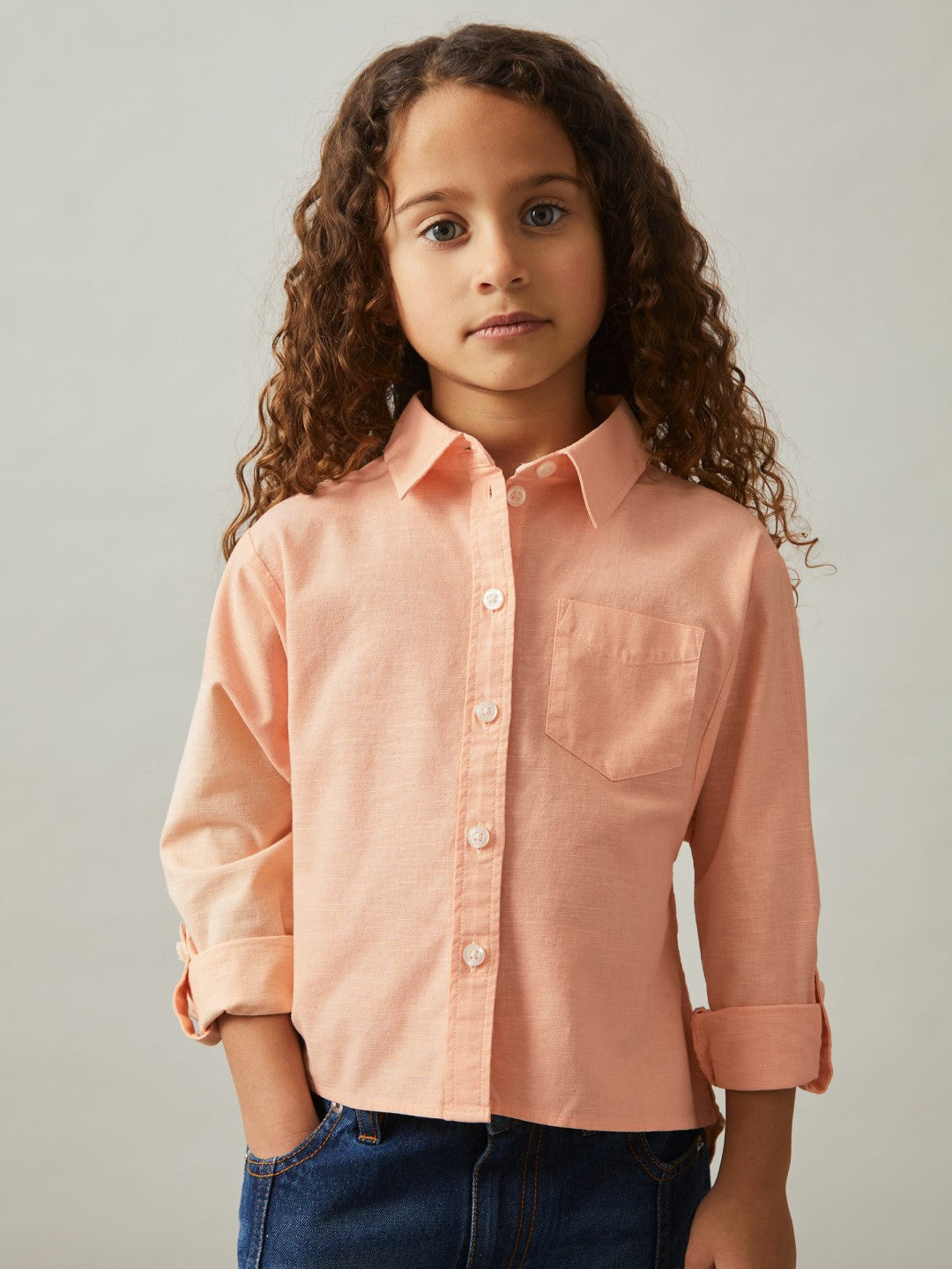 9-13 yrs Linen Roll-Cuff Shirt in Peach | Reiss Children & Baby Exclusive