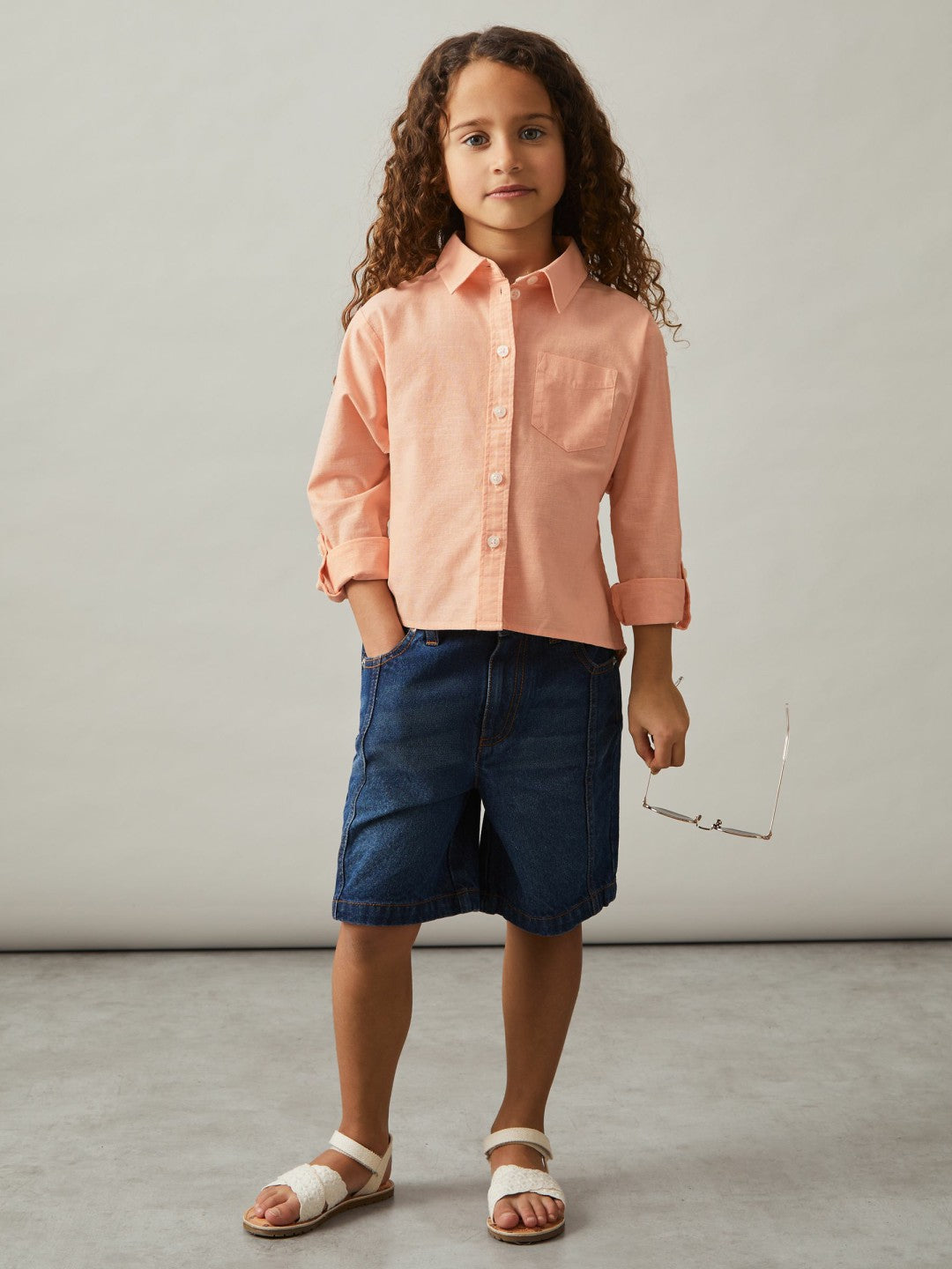 9-13 yrs Linen Roll-Cuff Shirt in Peach | Reiss Children & Baby Exclusive