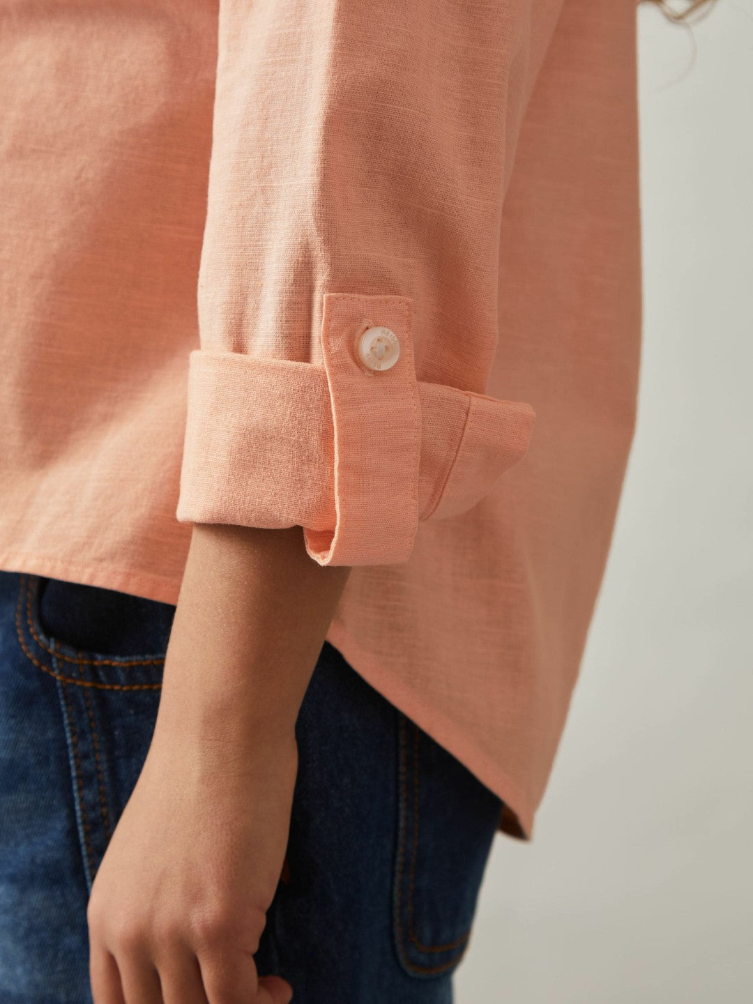 9-13 yrs Linen Roll-Cuff Shirt in Peach | Reiss Children & Baby Exclusive