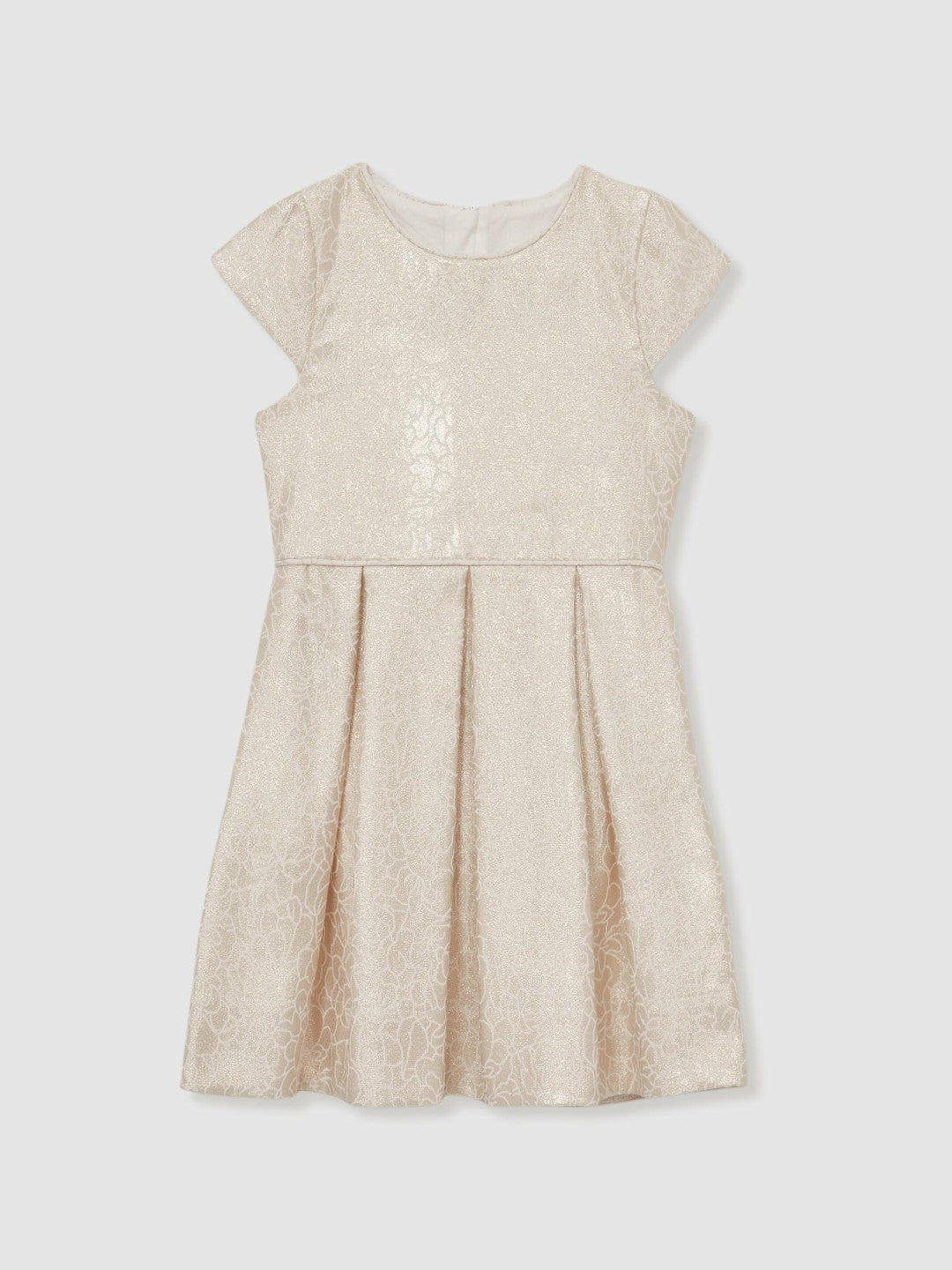 4-9 yrs Brocade Cap-Sleeve Pleated Dress in Ivory | Reiss Children & Baby Recommended
