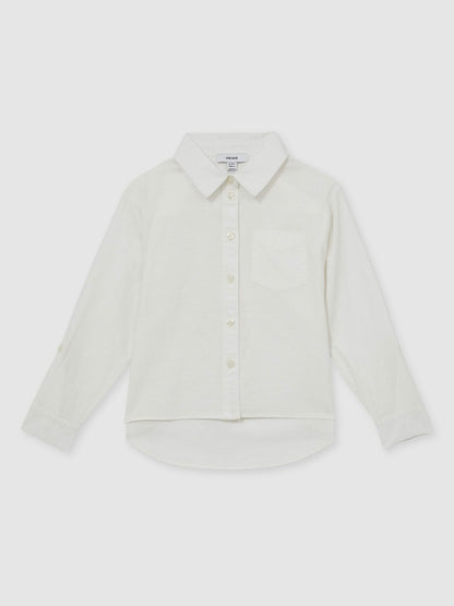 9-13 yrs Linen Roll-Cuff Shirt in Ivory | Reiss Children & Baby Signature