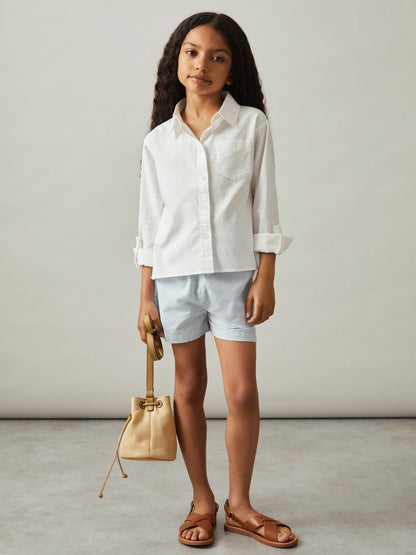 9-13 yrs Linen Roll-Cuff Shirt in Ivory | Reiss Children & Baby Signature