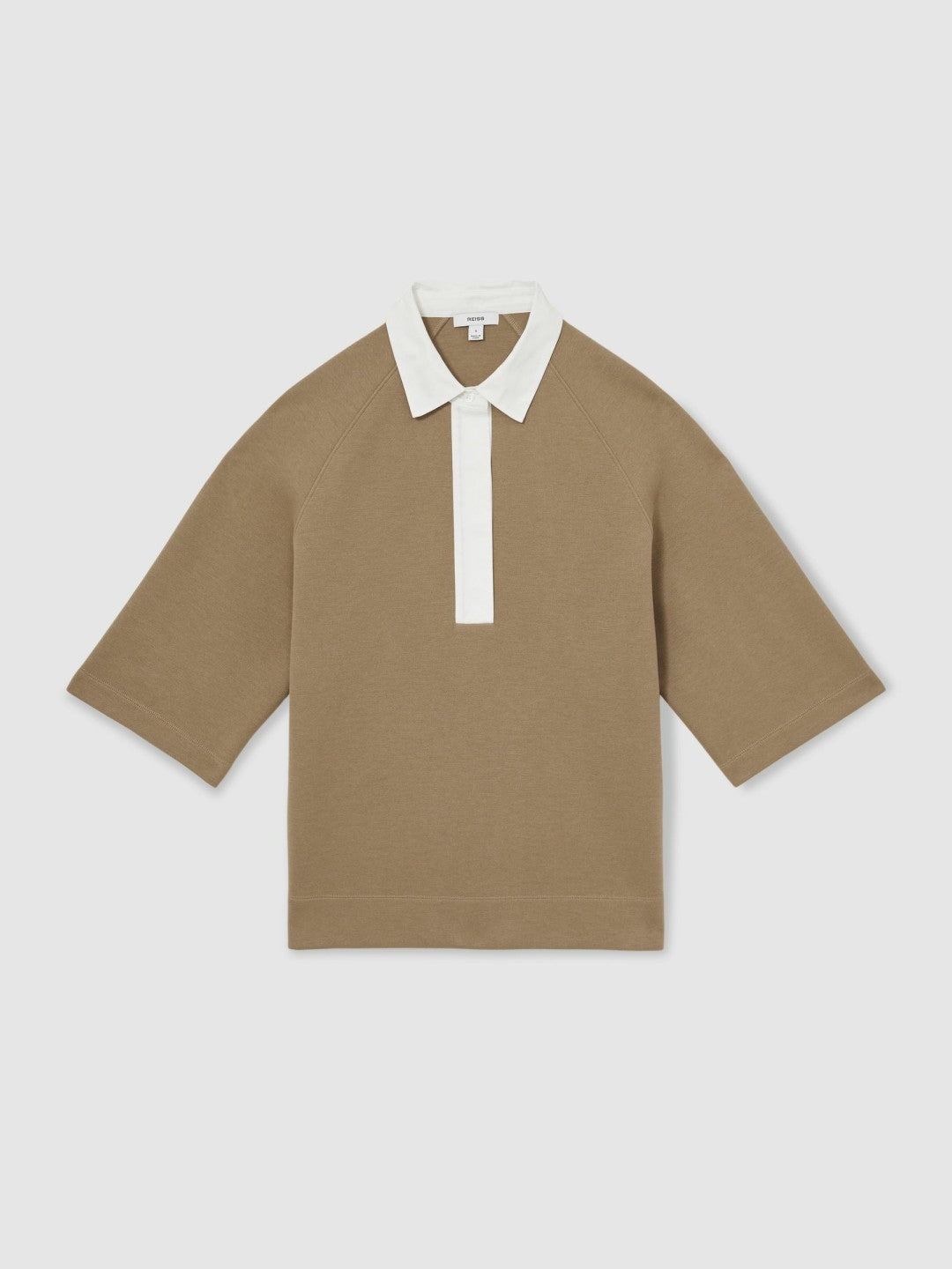 Cotton-Blend Interlock Collar Sweatshirt in Camel | Reiss Women Trending