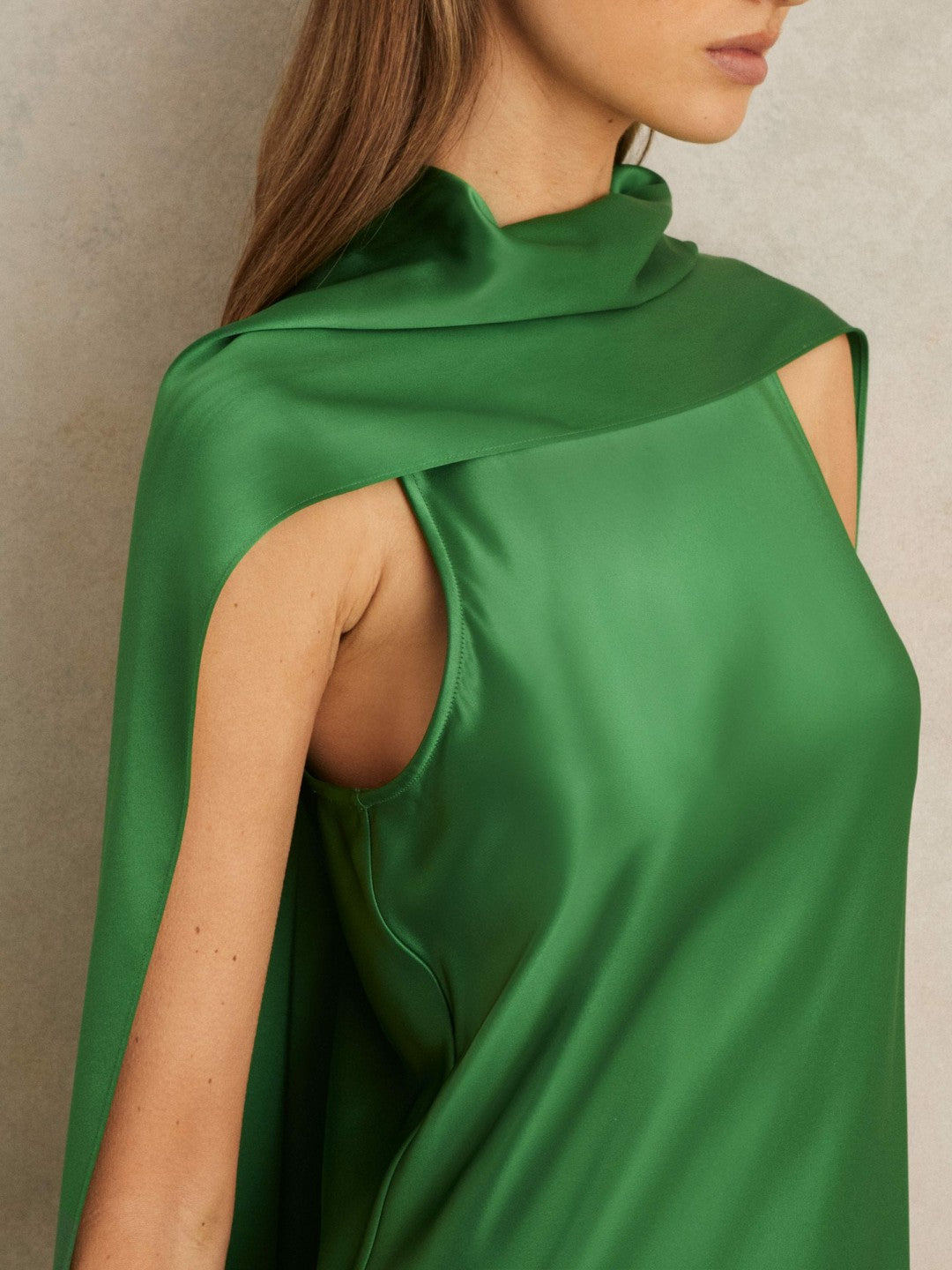 Petite Satin Cape Maxi Dress in Green | Reiss Women New