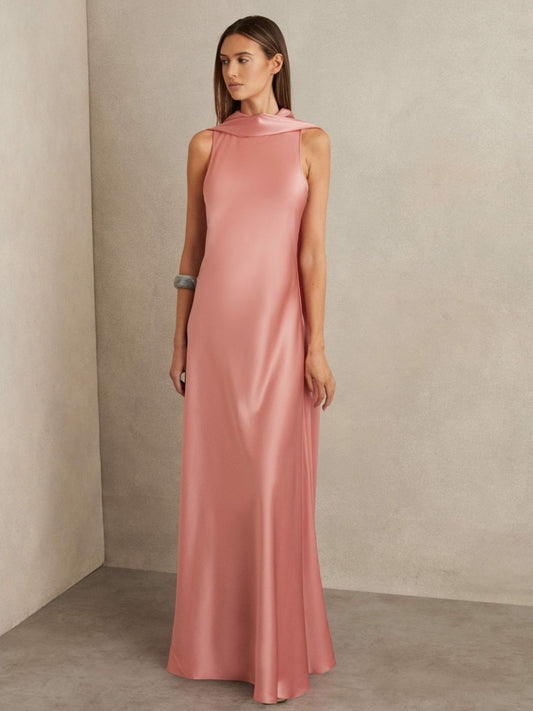 Petite Satin Cape Maxi Dress in Pink | Reiss Women Exclusive
