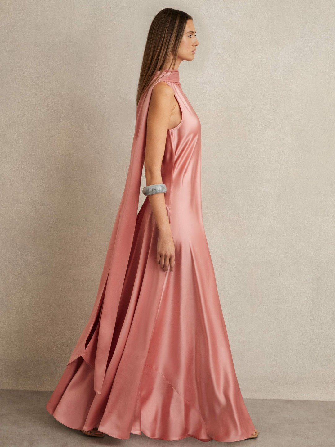 Petite Satin Cape Maxi Dress in Pink | Reiss Women Exclusive