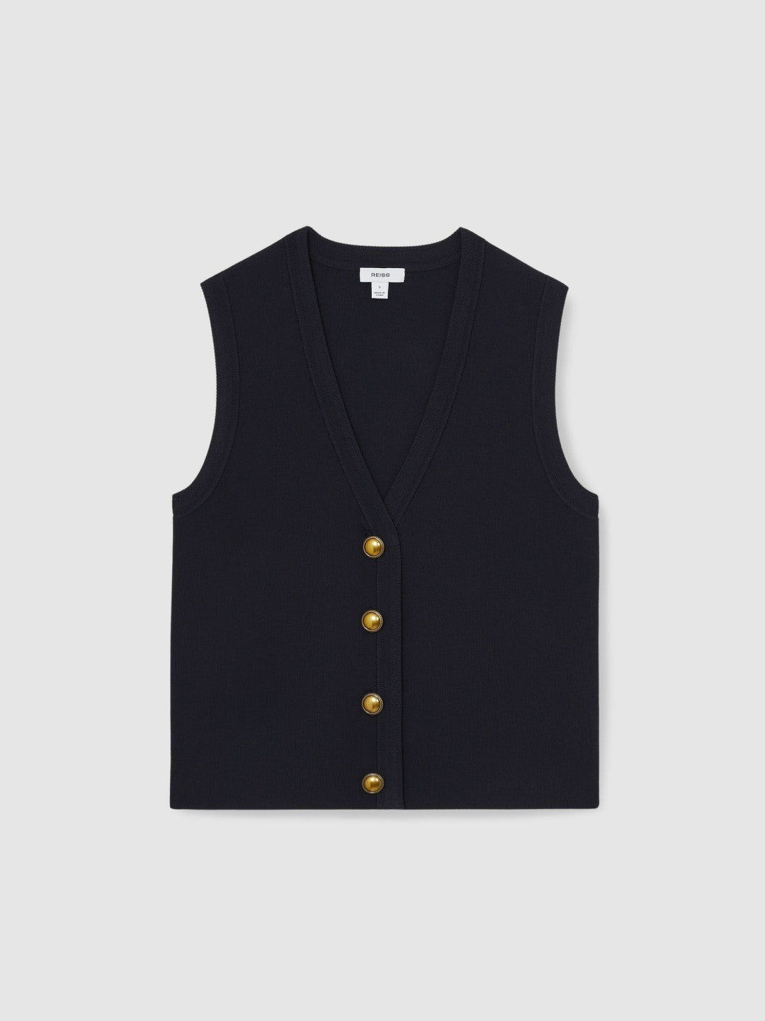 Knitted Button Through Vest in Navy | Reiss Women Premium