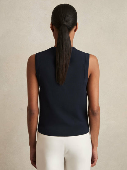 Knitted Button Through Vest in Navy | Reiss Women Premium