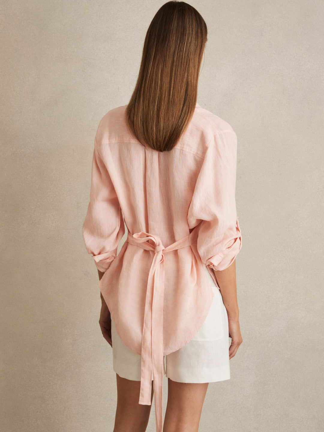 Linen Tie-Back Shirt in Pale Pink | Reiss Women New