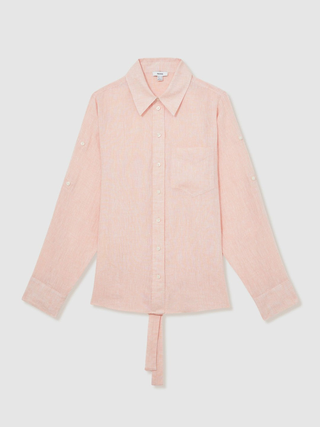 Linen Tie-Back Shirt in Pale Pink | Reiss Women New