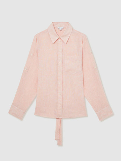 Linen Tie-Back Shirt in Pale Pink | Reiss Women New