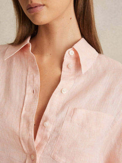 Linen Tie-Back Shirt in Pale Pink | Reiss Women New