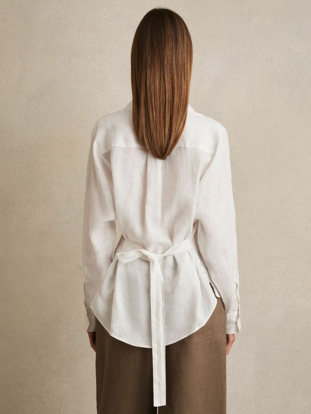 Linen Tie-Back Shirt in White | Reiss Women Signature