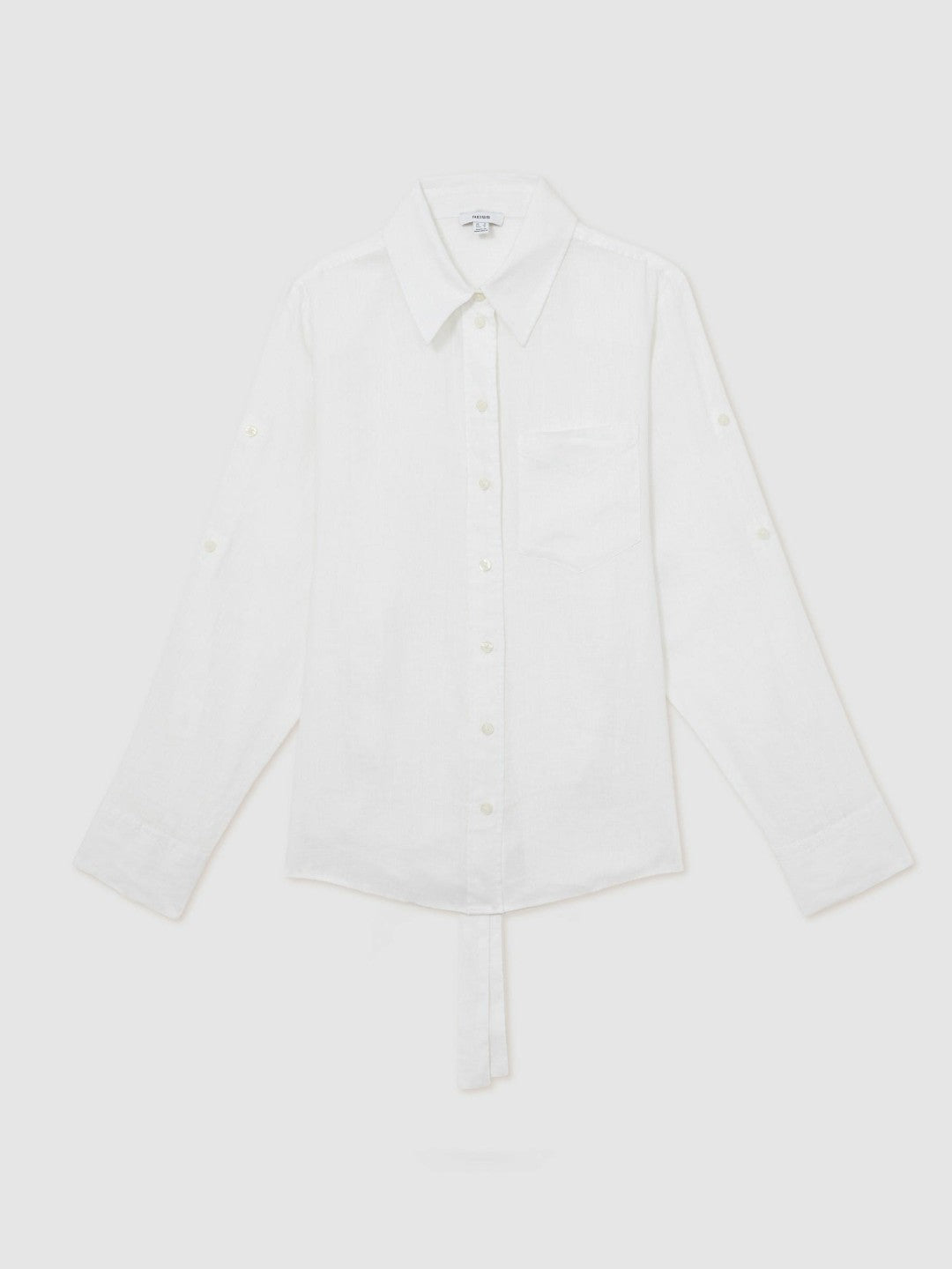 Linen Tie-Back Shirt in White | Reiss Women Signature