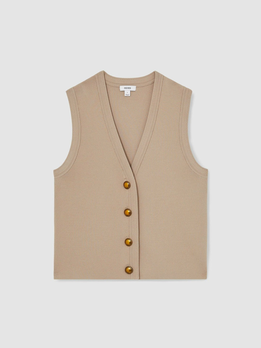 Knitted Button Through Vest in Neutral | Reiss Women Popular
