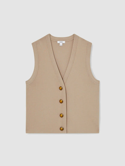 Knitted Button Through Vest in Neutral | Reiss Women Popular